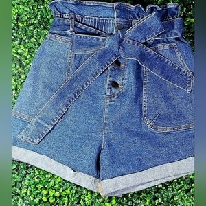 Paper Bag Denim Cuffed Shorts